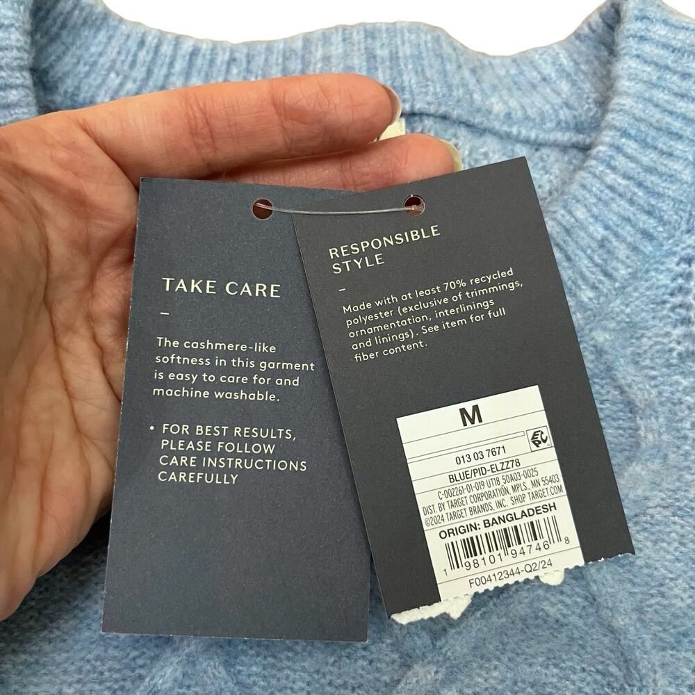 Universal Thread Cable Knit Sweater Medium Blue Crew Neck Pullover Soft Cozy - Picture 7 of 8